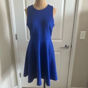 Milly Women’s Back Zip Sleeveless Round Neck Fit & Flare Midi Dress Blue…